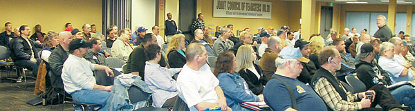 Business Agent Tim Allen addresses crowd at SAT Training